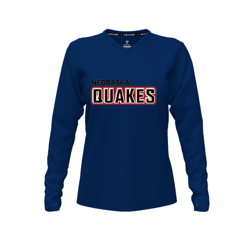 [FTLVPTNV-FYXS-LOGO1] Decker Performance T-Shirt (Female Youth XS, Navy, V Neck, Logo 1, Long Sleeve)