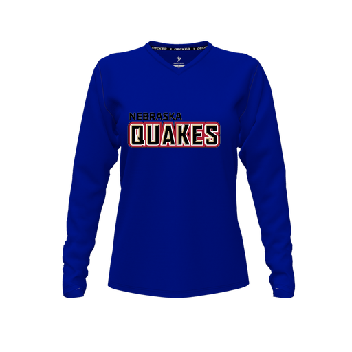 [FTLVPTRY-FYXS-LOGO1] Decker Performance T-Shirt (Female Youth XS, Royal, V Neck, Logo 1, Long Sleeve)