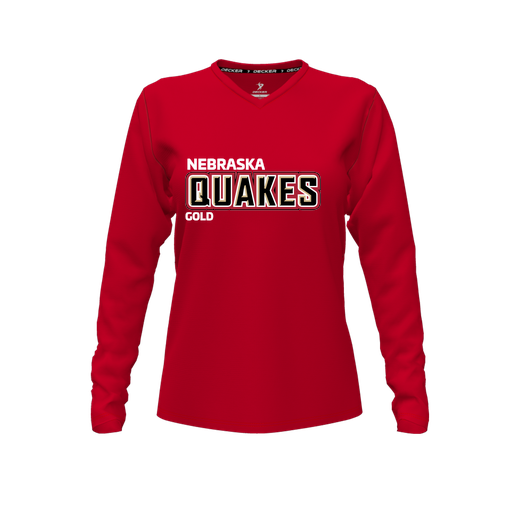 [FTLVPTRD-FYXS-LOGO3] Decker Performance T-Shirt (Female Youth XS, Red, V Neck, Logo 3, Long Sleeve)