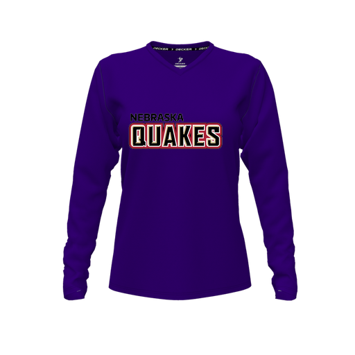 [FTLVPTPP-FYXS-LOGO1] Decker Performance T-Shirt (Female Youth XS, Purple, V Neck, Logo 1, Long Sleeve)